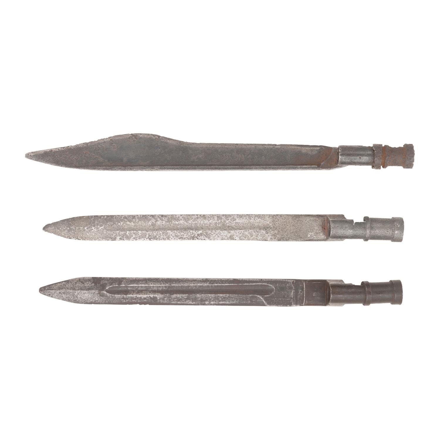Three Rare WWII Russian Bayonets, 2 Ersatz 91/30 and a "Scythe" Bayonet