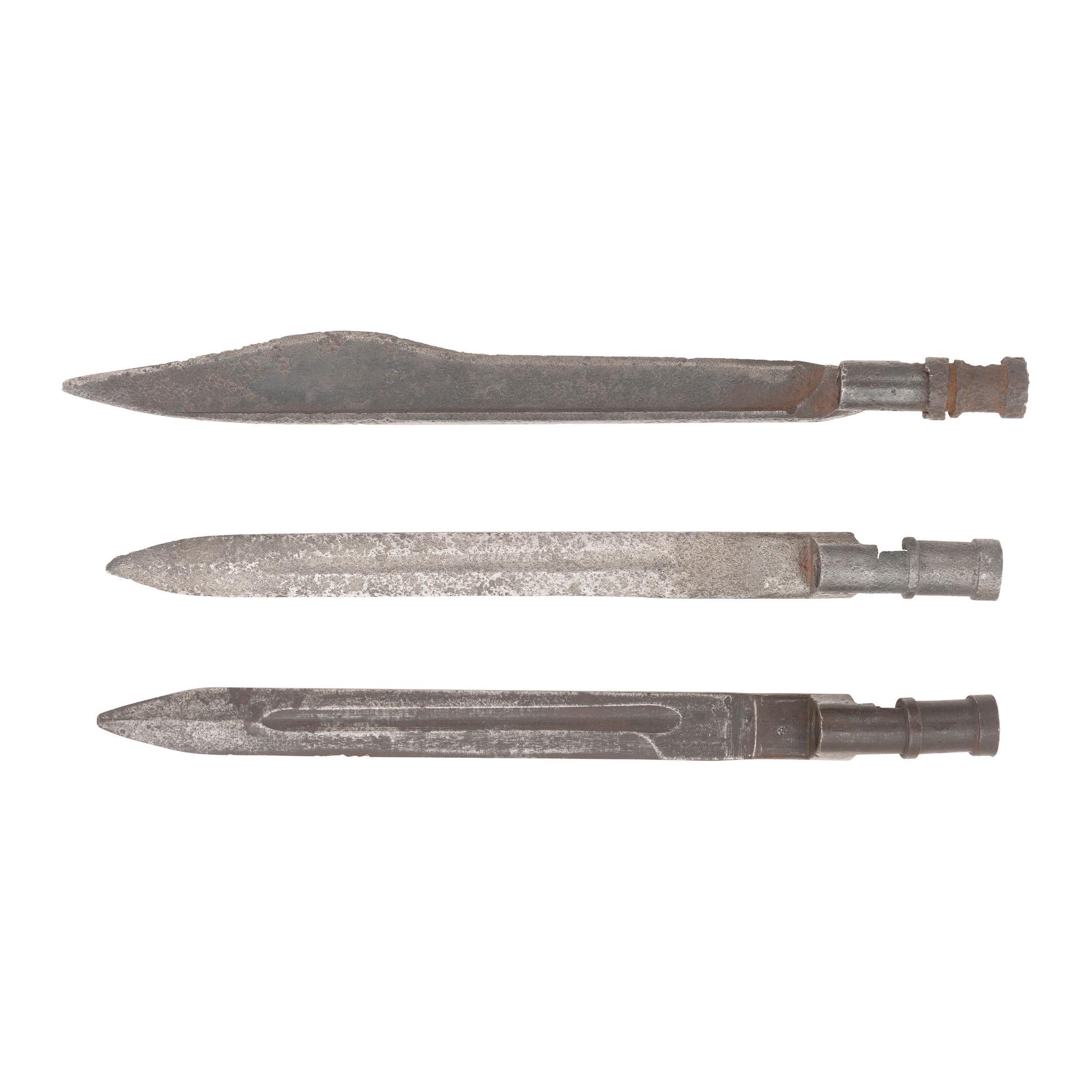 Three Rare WWII Russian Bayonets, 2 Ersatz 91/30 and a "Scythe" Bayonet