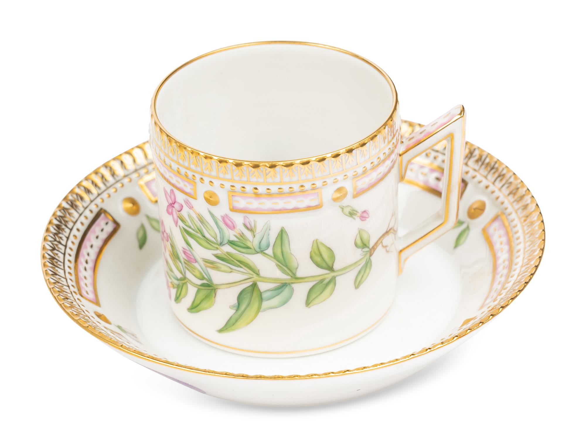 A Set of Eight Royal Copenhagen Flora Danica Porcelain Coffee Cups and Saucers