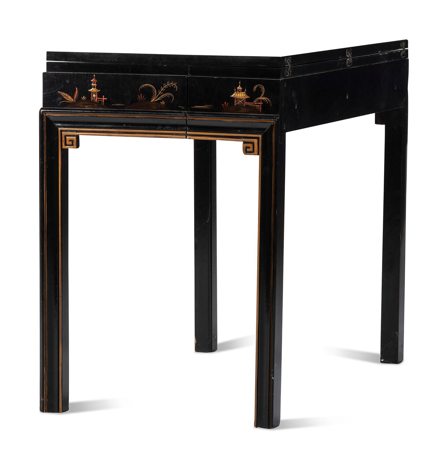 A Lacquer and Paint Decorated Console Table