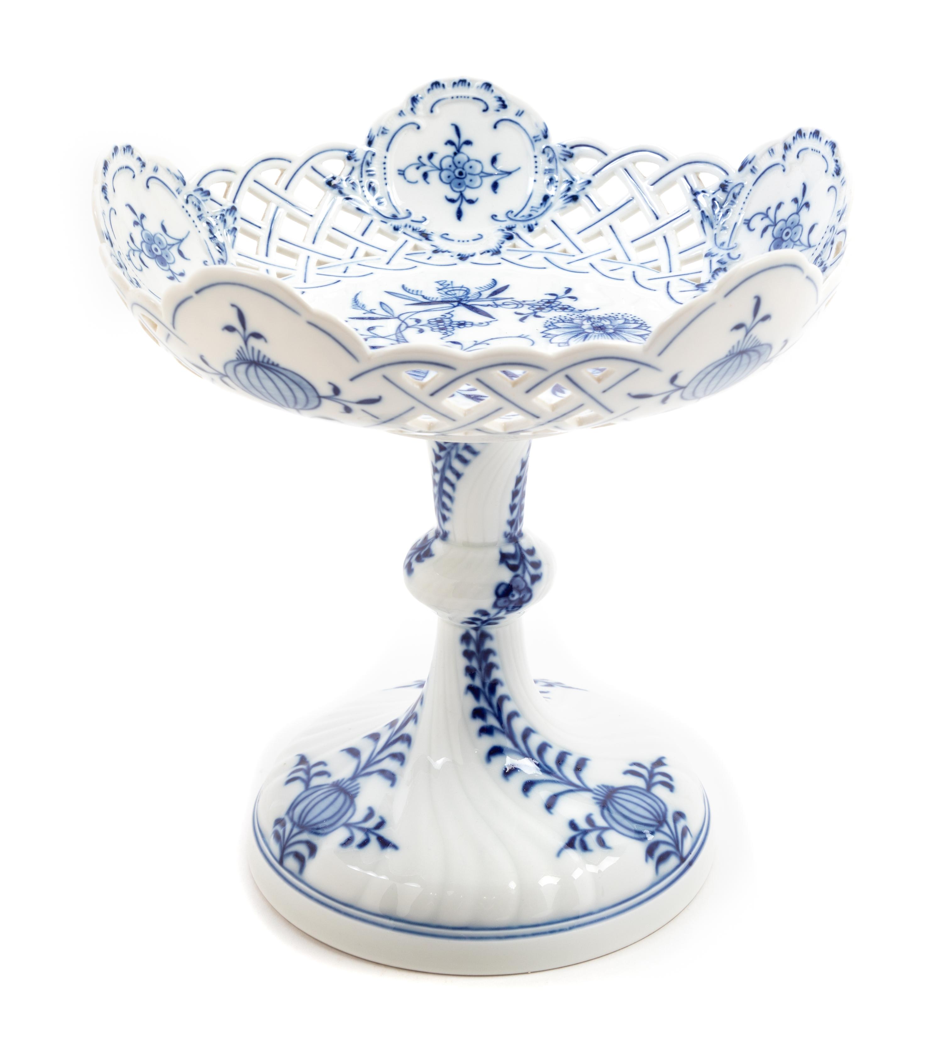 A Pair of Meissen Blue Onion Porcelain Baskets