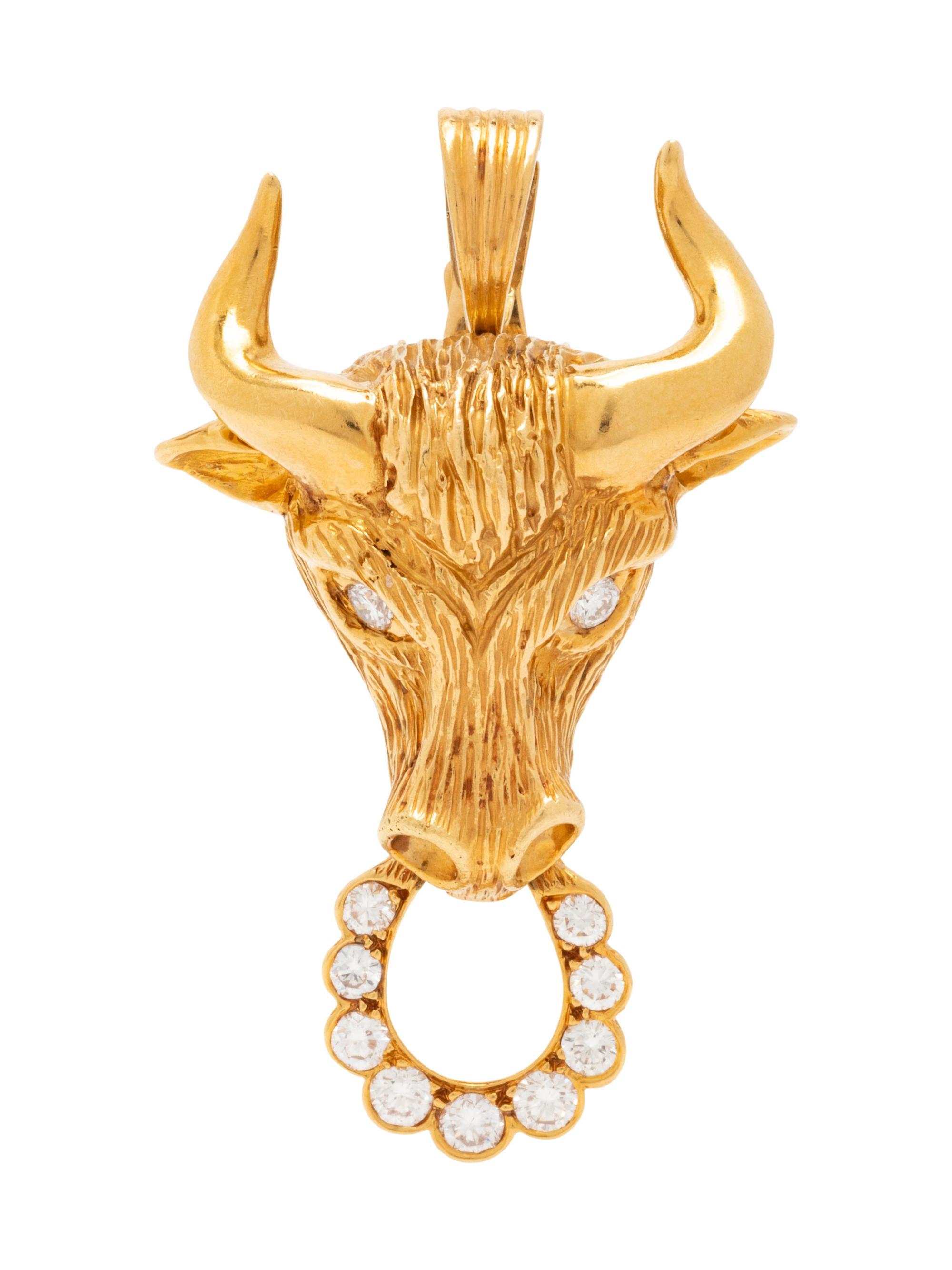 Van Cleef & Arpels, Gold and Diamond Bull's Head Pendant/Brooch