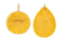A Collection of High Karat and 18 Karat Yellow Gold Religious Pendants,
