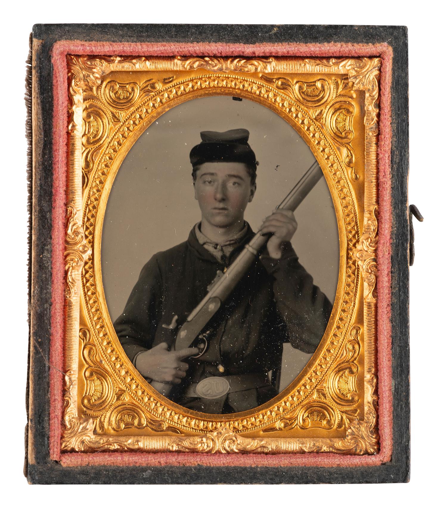 [CIVIL WAR]. 3 cased images of soldiers proudly displaying their Enfield rifle muskets.