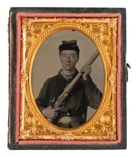 [CIVIL WAR]. 3 cased images of soldiers proudly displaying their Enfield rifle muskets.