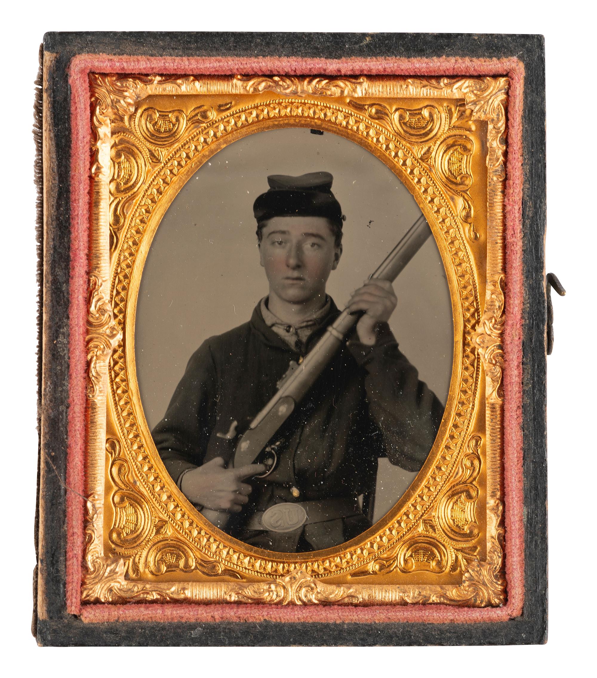 [CIVIL WAR]. 3 cased images of soldiers proudly displaying their Enfield rifle muskets.