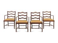 A Set of Four English Mahogany Faux-Bamboo Arm Chairs