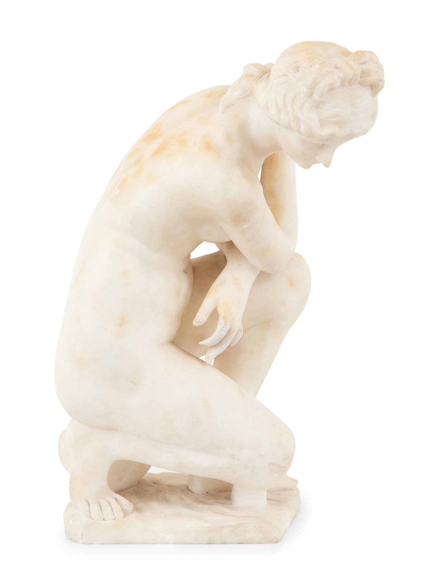A Continental Alabaster Crouching Venus