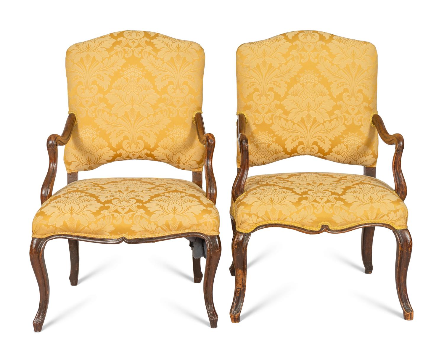A Pair of Louis XV Style Mahogany Fauteuils