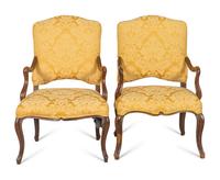 A Pair of Louis XV Style Mahogany Fauteuils