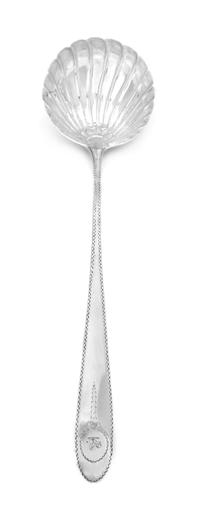 An Irish George III Soup Ladle, John Pittar, Dublin, 1784, having a shell form bowl and an Old English handle with a bright-cut wriggle
