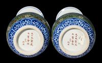 A Pair of Japanese Blue and White and Cloisonné Enamel Porcelain Vases
