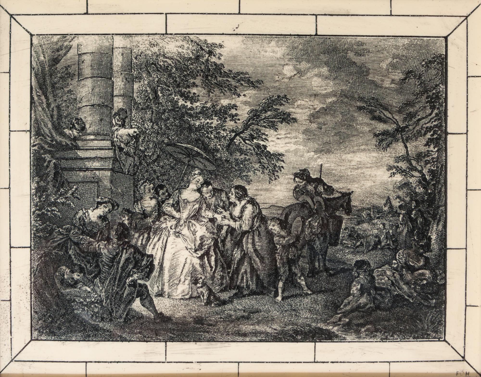 Four French Etched Scrimshaw Panels Height 8 1/2 x width 6 inches. — EARLY 19TH CENTURY