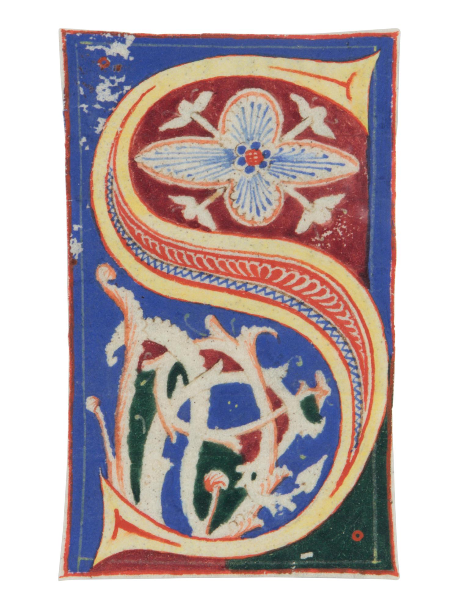 TUSCAN ILLUMINATOR Decorated initial ‘S’, from an Atlantic Bible, in Latin, illuminated manuscript on parchment [Tuscany, c. 1175–1200]
