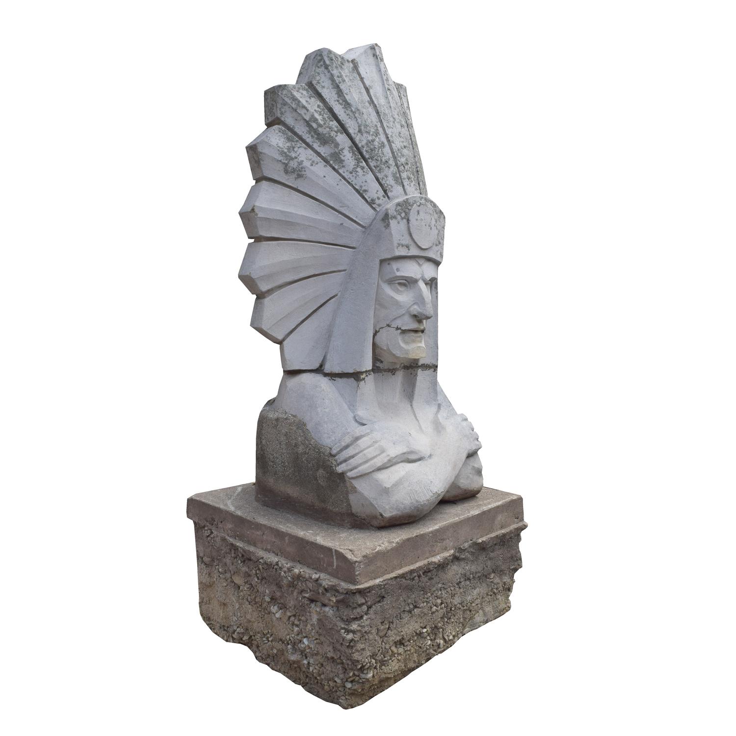 A Monumental Terra Cotta Native American Bust from the Chicago Merchandise Mart 37.5" W x 38" D x 90" H — United States, Circa 1930