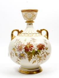 A Royal Worcester Porcelain Vase Height 11 1/2 inches. — 1889
