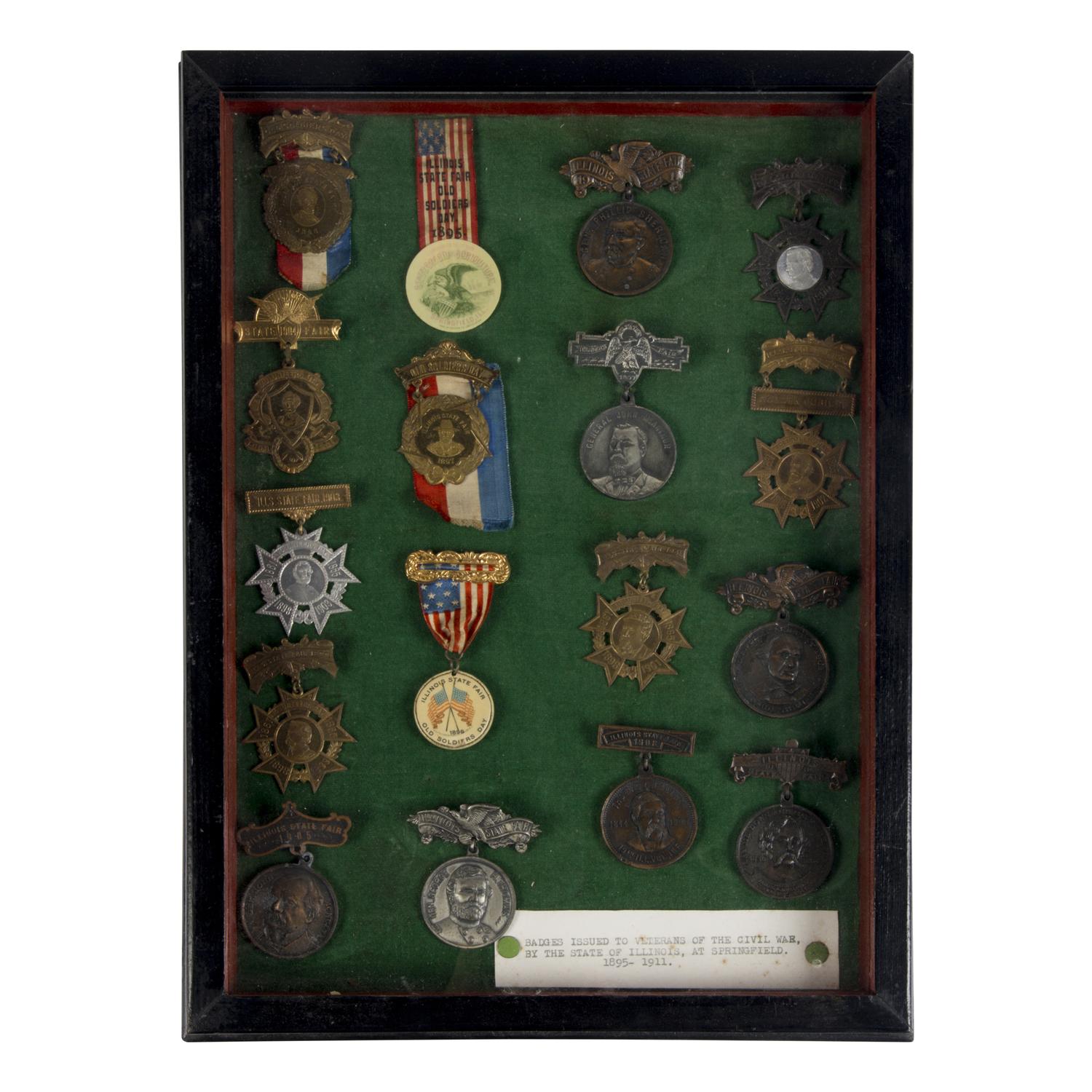 [Civil War]. A group of Civil War-era CDV albums and post-war reunion badges.