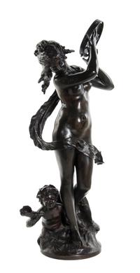 A French Patinated Bronze Figure, after Auguste Moreau (1834-1917), Height 32 1/2 inches.