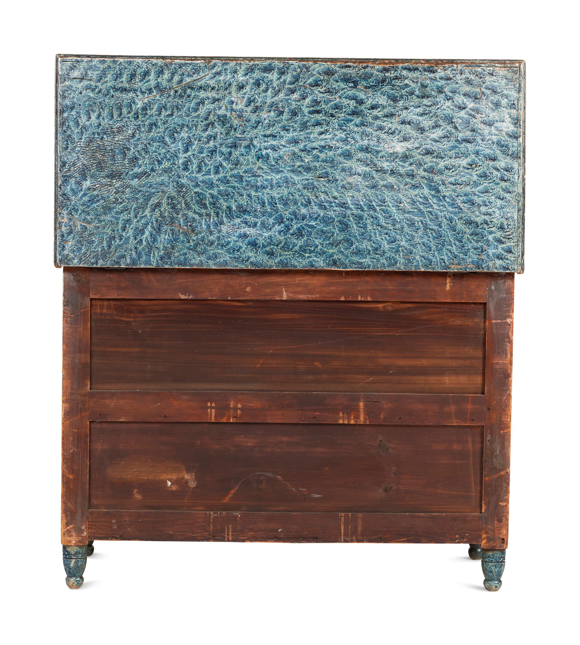 A Country Blue Sponge Paint-Decorated Pine and Poplar Five-Drawer Blanket Chest, 19th Century