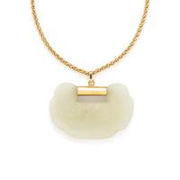 YELLOW GOLD AND CARVED JADE NECKLACE