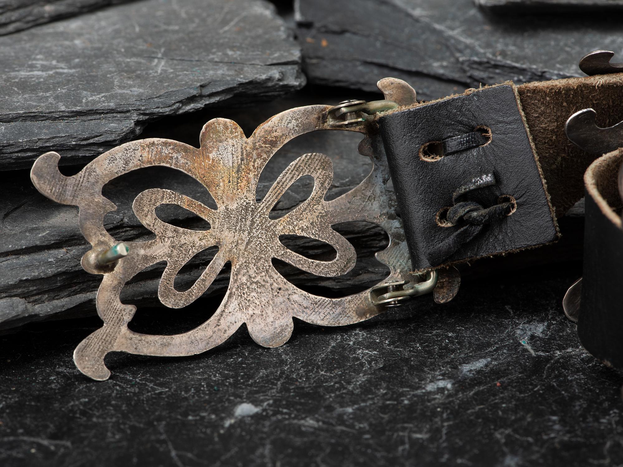 Navajo Silver Concha Belt and Squash Blossom Necklace