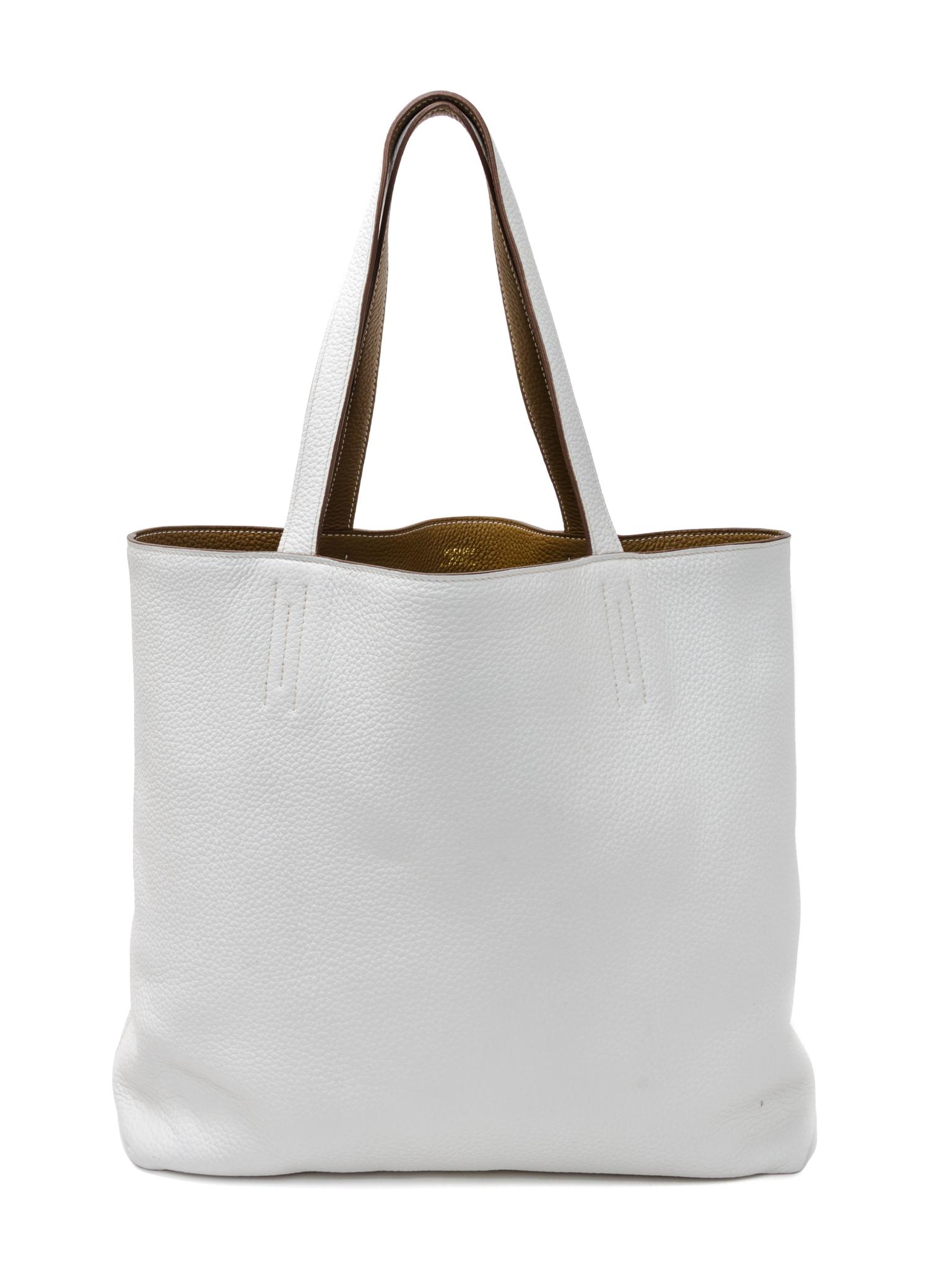 An Hermes Blanc/Chamois 45cm Taurillon Clemence Double Sens Tote, 17.5" x 15.5" x 5".