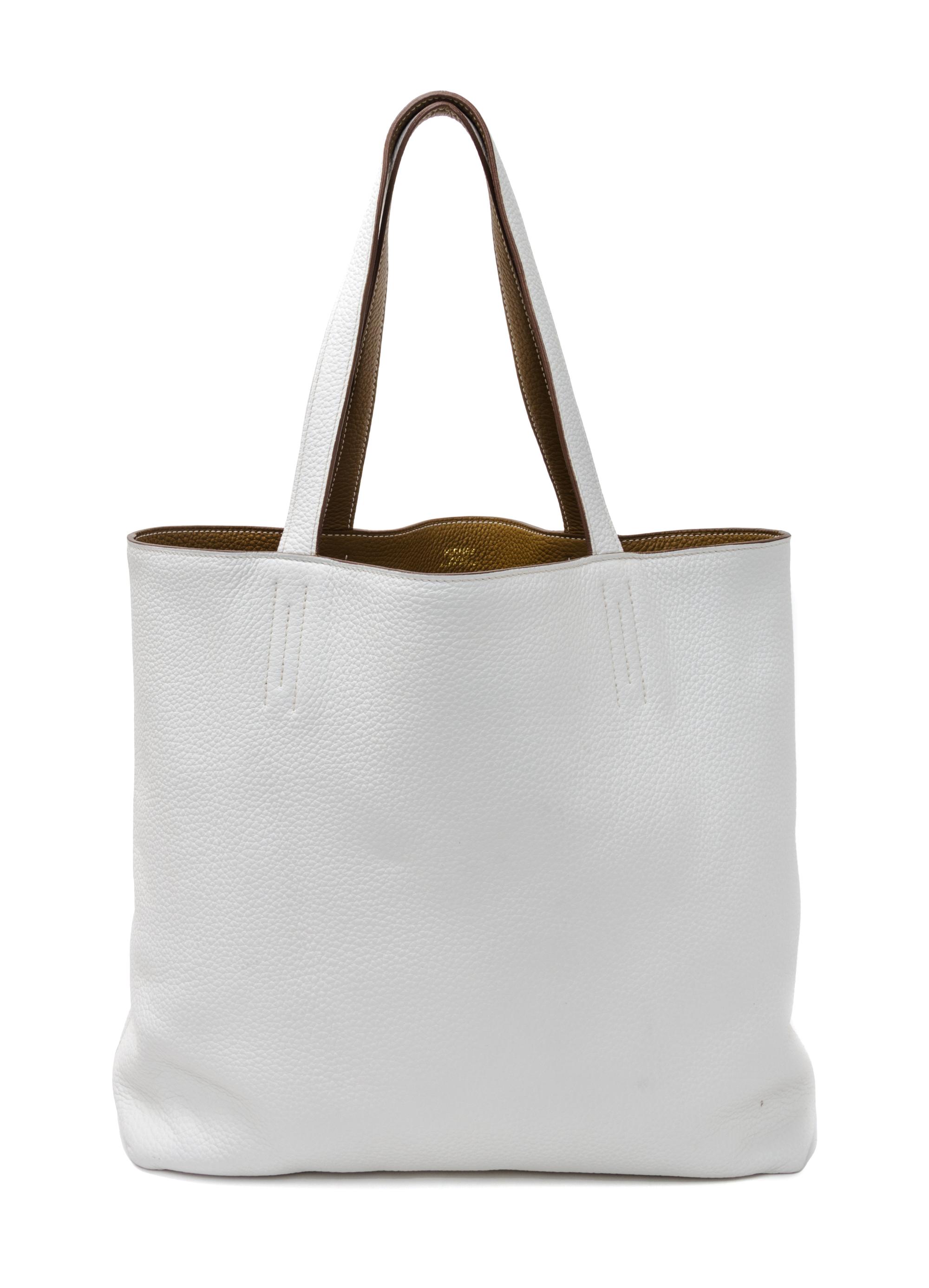 An Hermes Blanc/Chamois 45cm Taurillon Clemence Double Sens Tote, 17.5" x 15.5" x 5".
