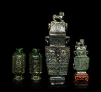 Four Chinese Jade Archaistic Style Vases and Covers