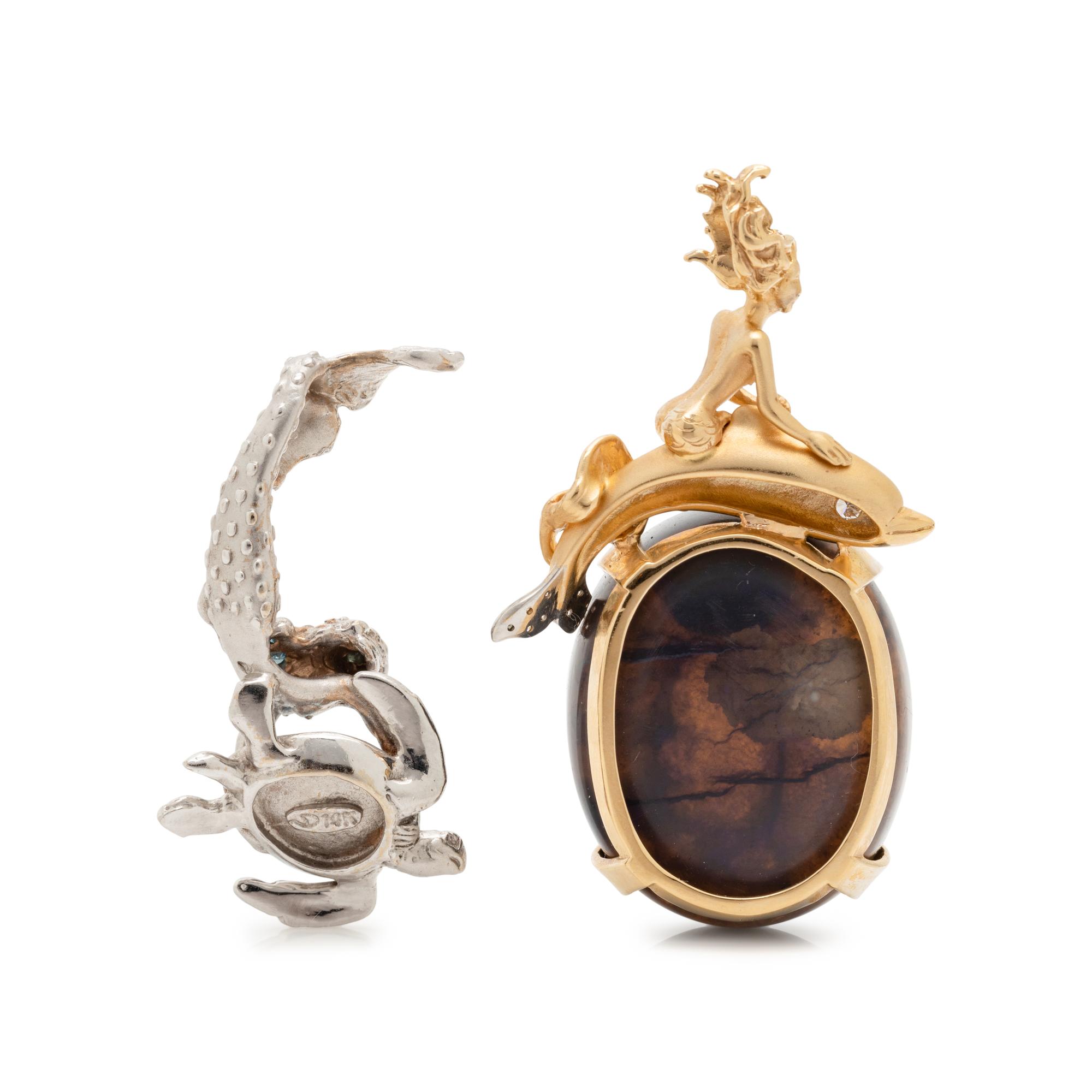 COLLECTION OF GOLD AND OPAL MERMAID PENDANTS