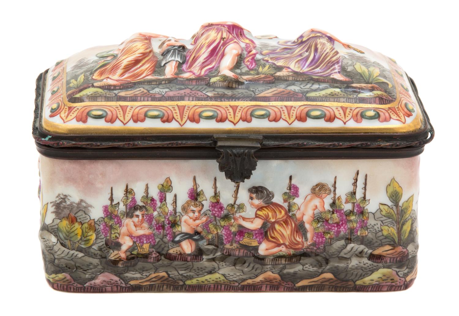 An Italian Capodimonte Brass Mounted Porcelain Box — 19TH CENTURY