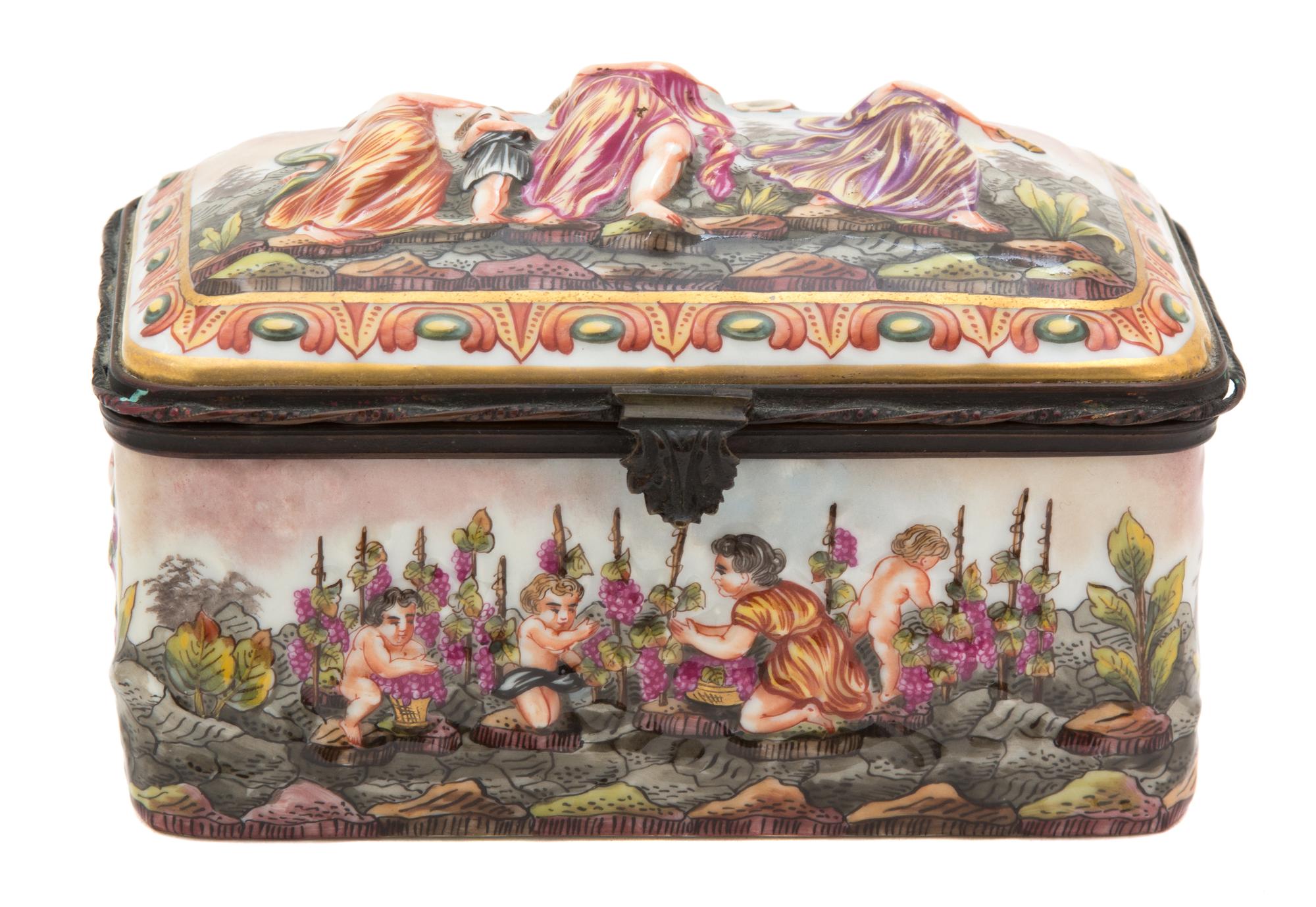 An Italian Capodimonte Brass Mounted Porcelain Box — 19TH CENTURY