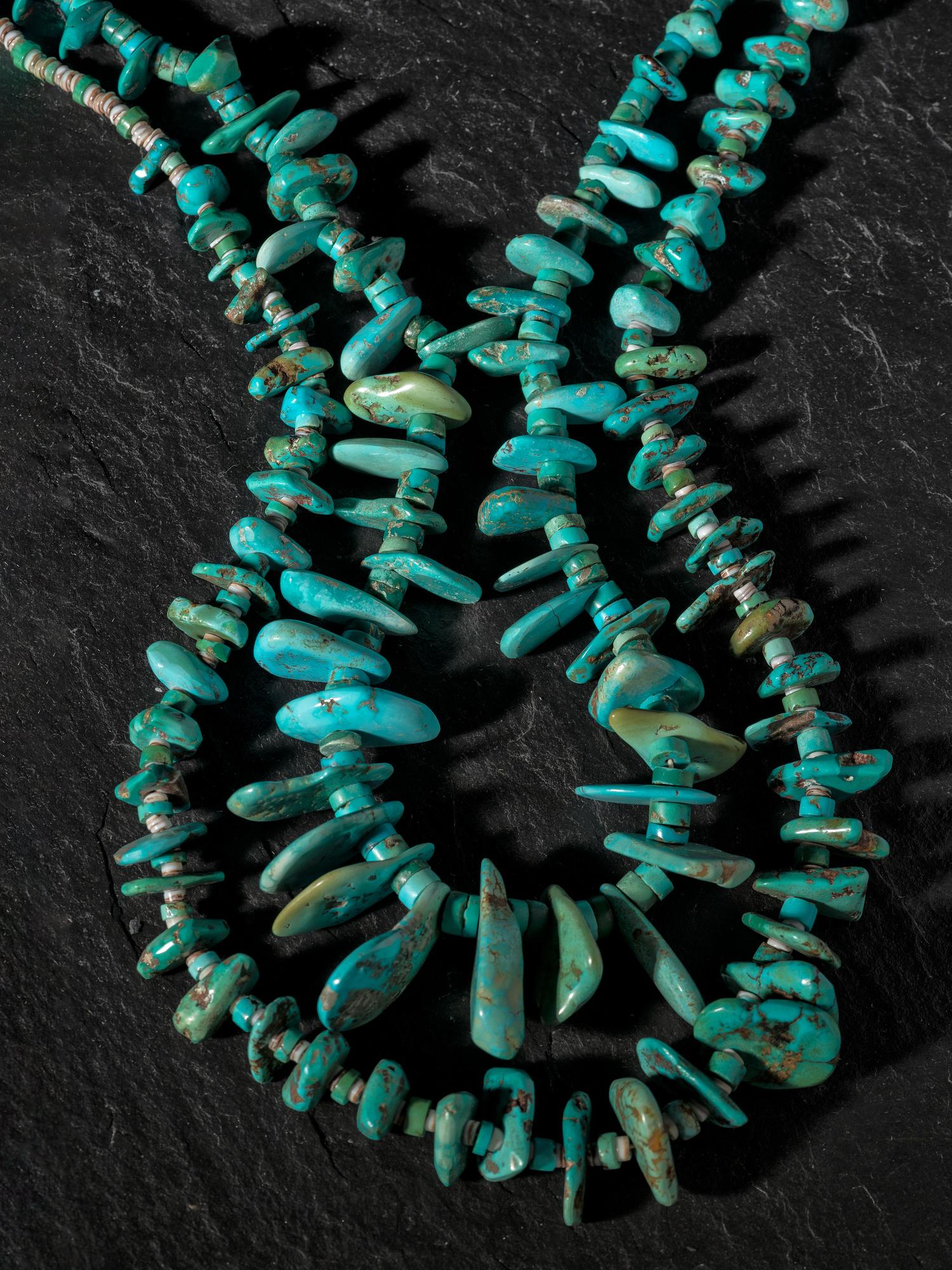 Pair of Navajo or Pueblo Single-strand Turquoise Tab Necklaces