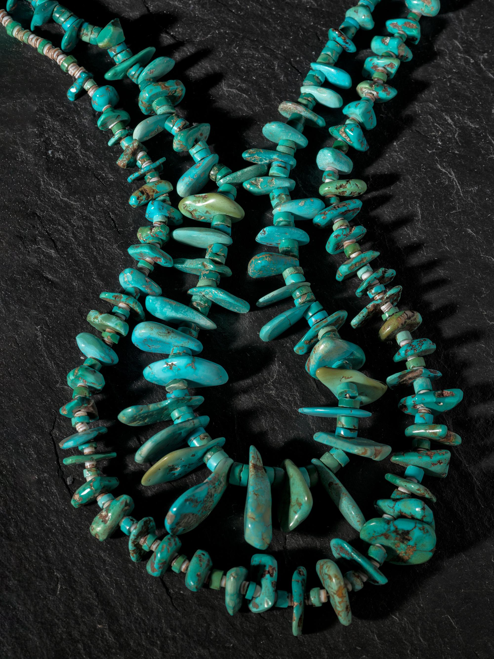 Pair of Navajo or Pueblo Single-strand Turquoise Tab Necklaces
