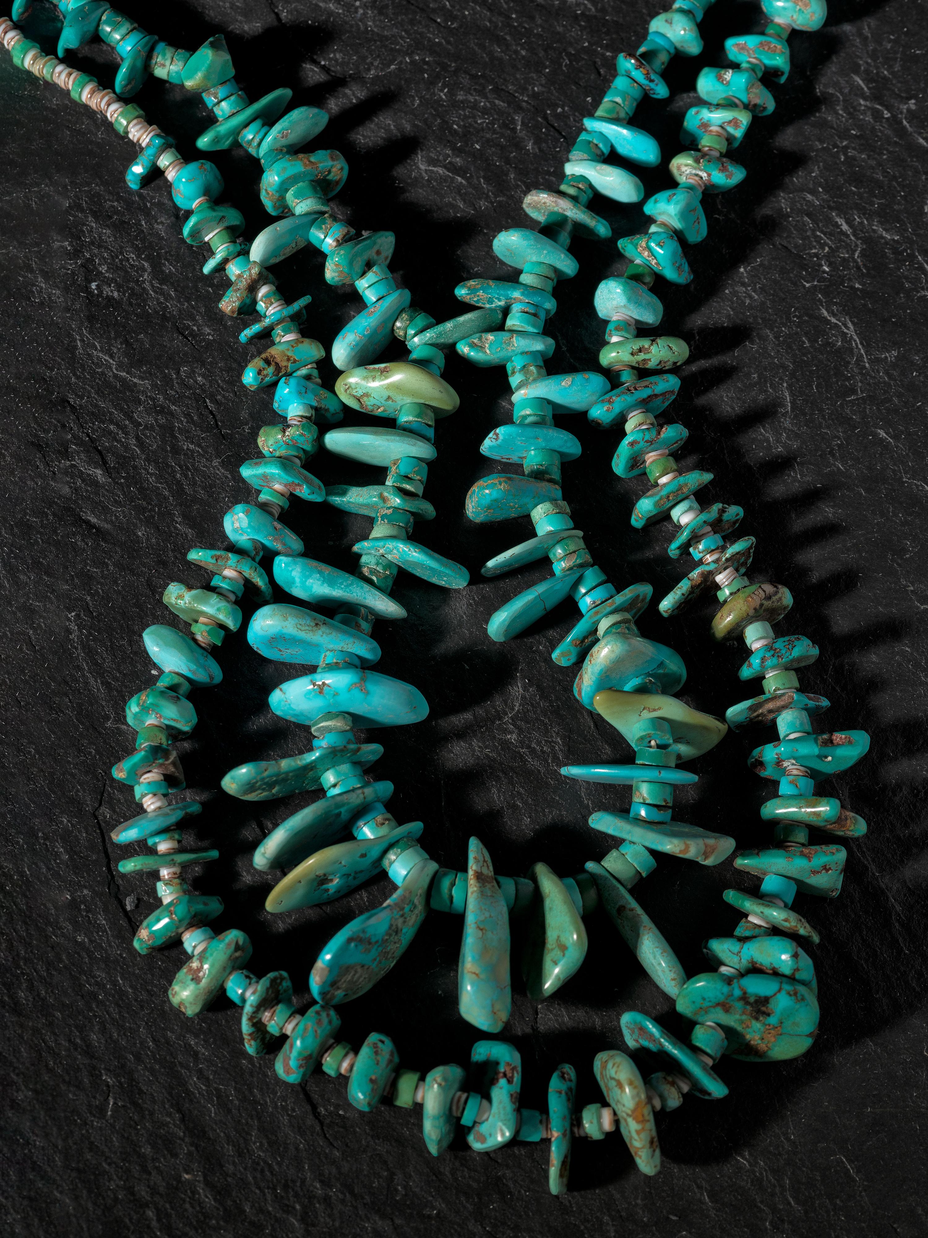 Pair of Navajo or Pueblo Single-strand Turquoise Tab Necklaces