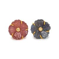 CARVED SAPPHIRE AND DIAMOND FLOWER EARRINGS
