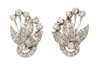 A Pair of Platinum and Diamond Earclips, 8.90 dwts.