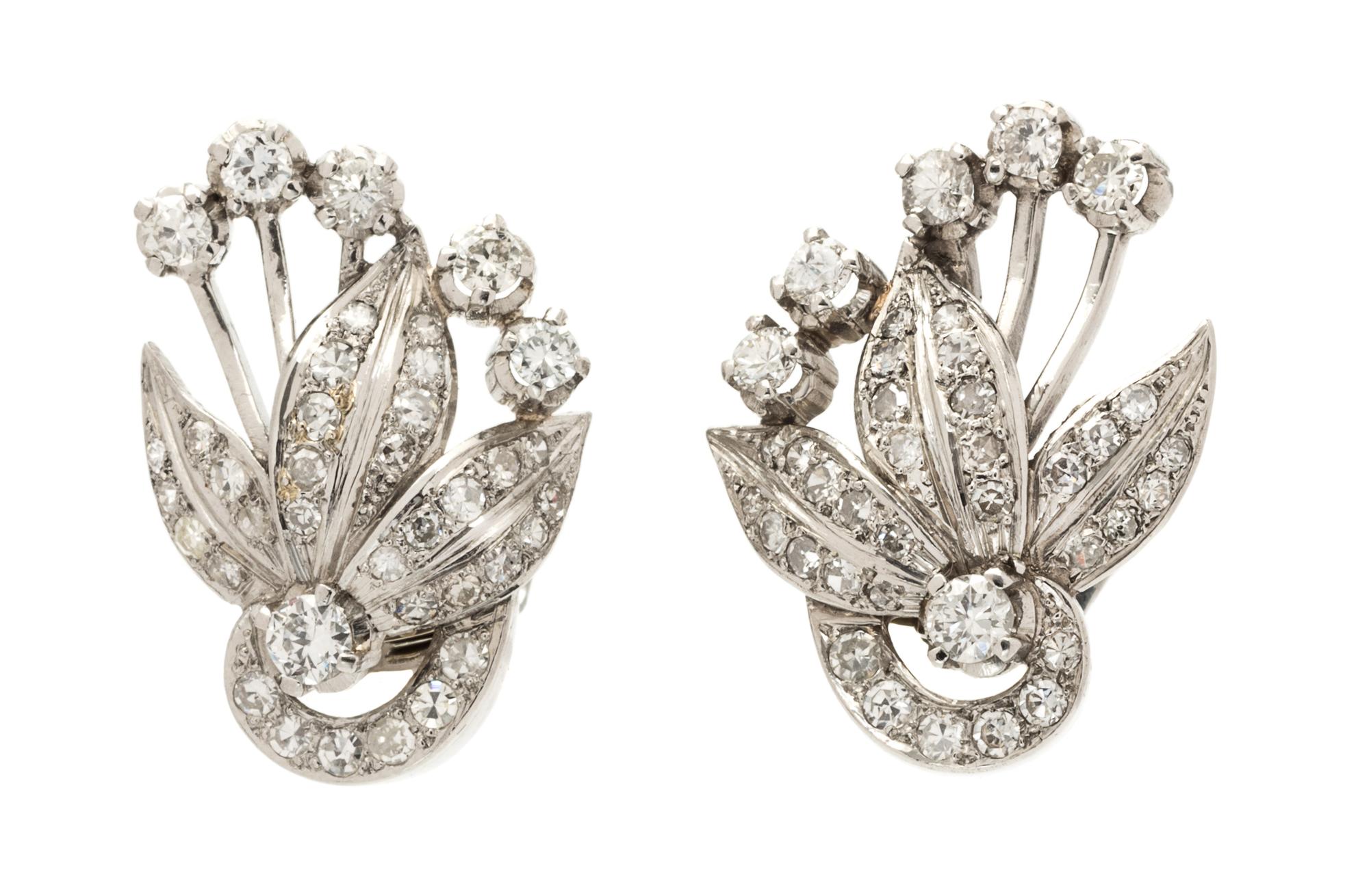 A Pair of Platinum and Diamond Earclips, 8.90 dwts.