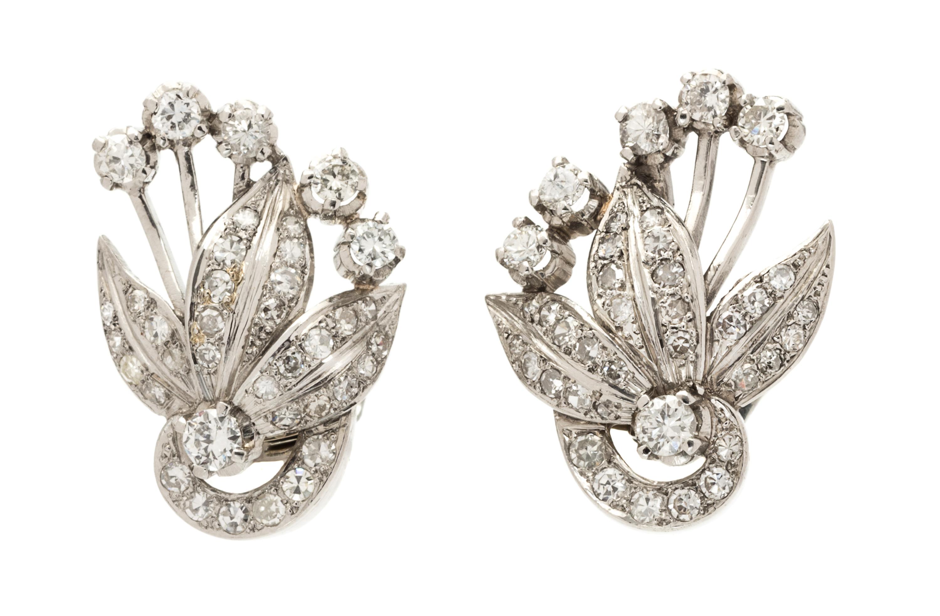A Pair of Platinum and Diamond Earclips, 8.90 dwts.