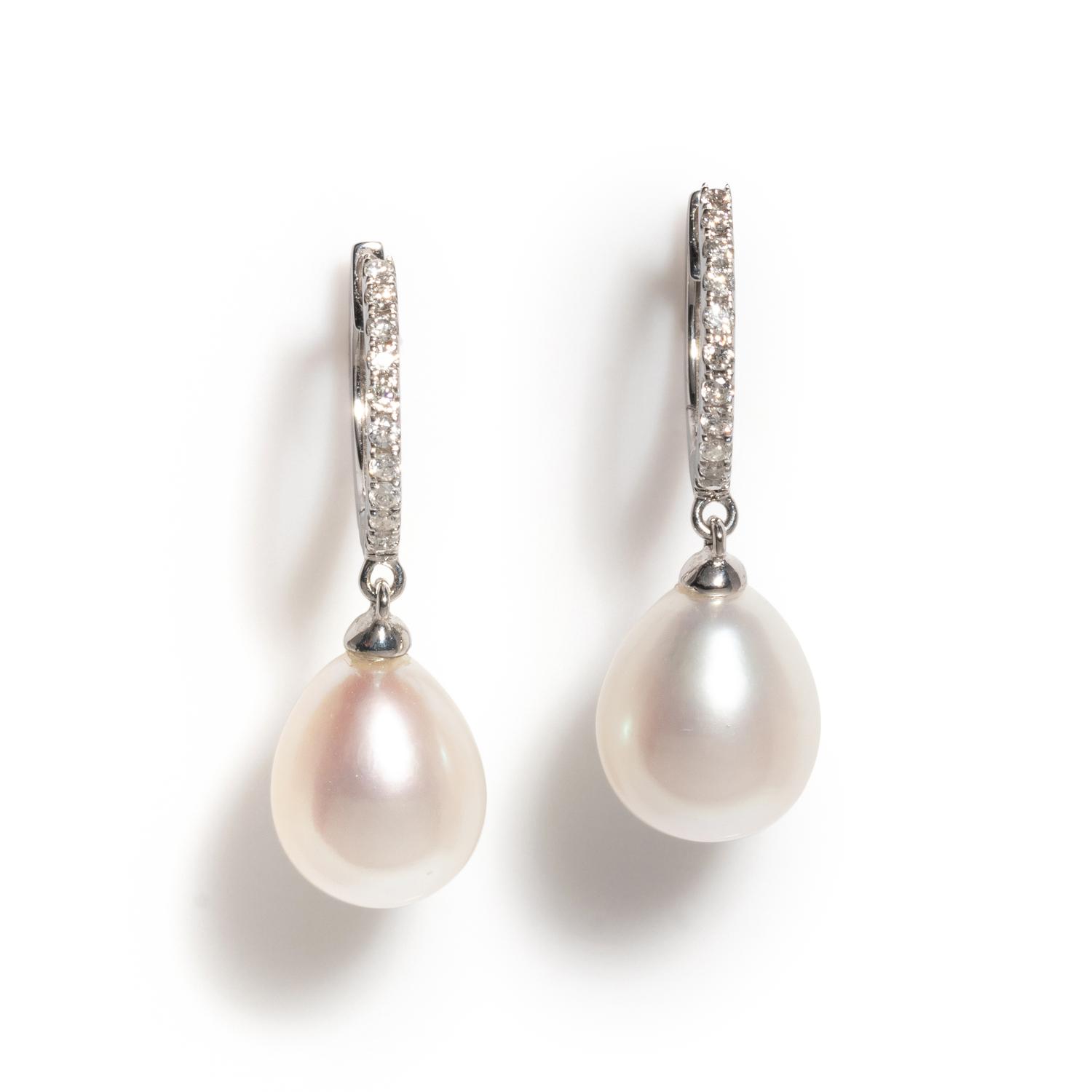CULTURED PEARL AND DIAMOND EARRINGS