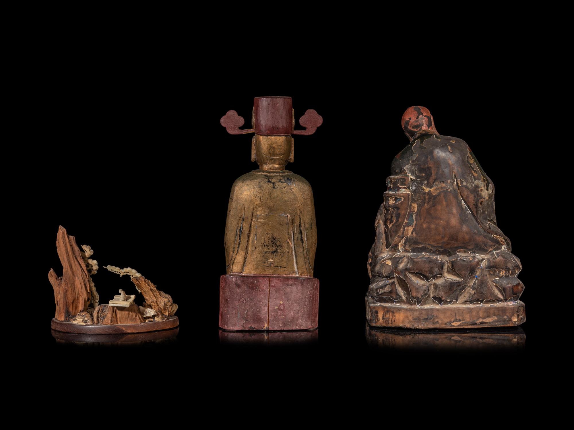 Three Asian Carved Wood Articles