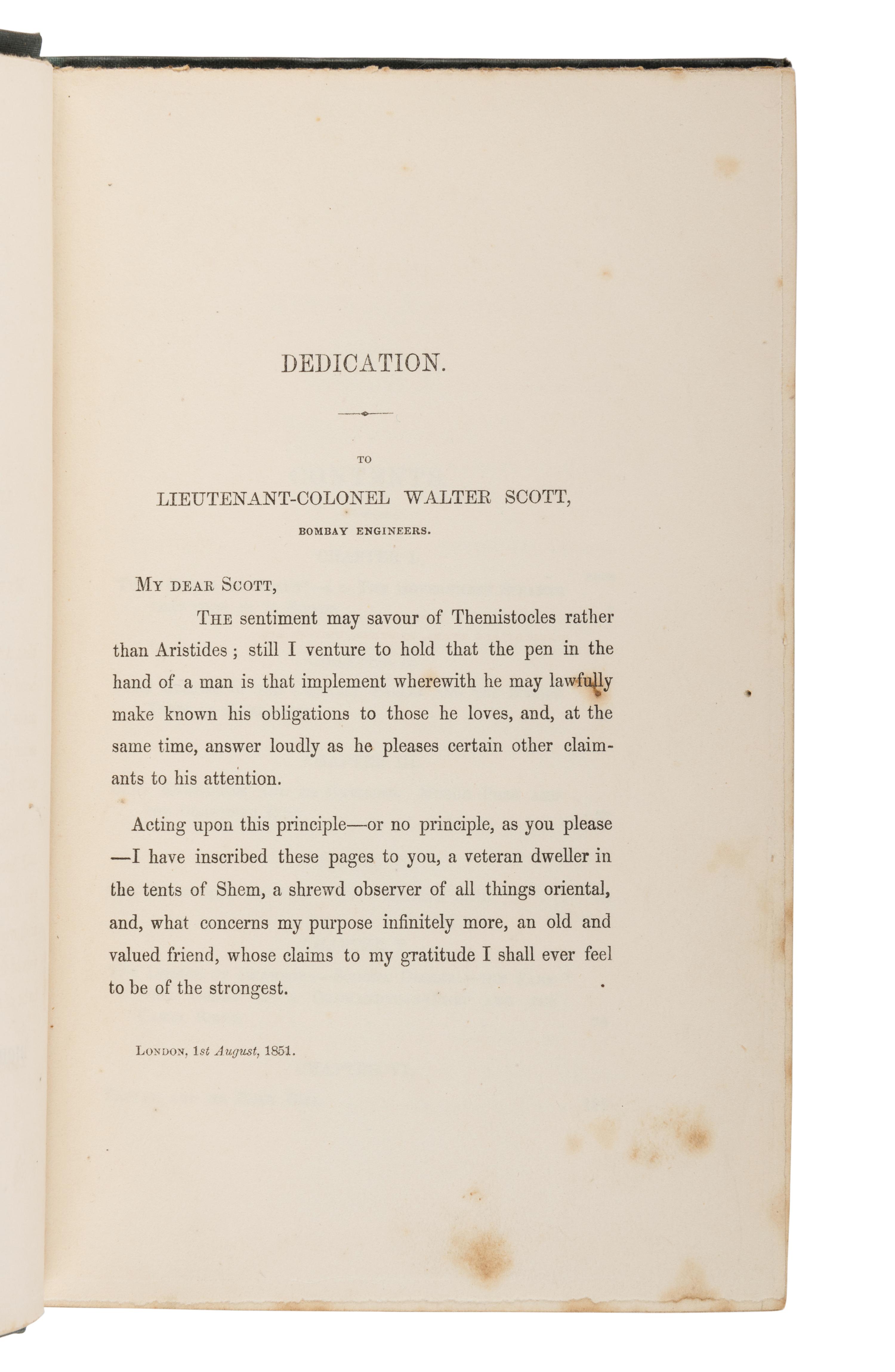 BURTON, Richard Francis, Sir (1821-1890). Scinde; Or, the Unhappy Valley . London: Richard Bentley, 1851.