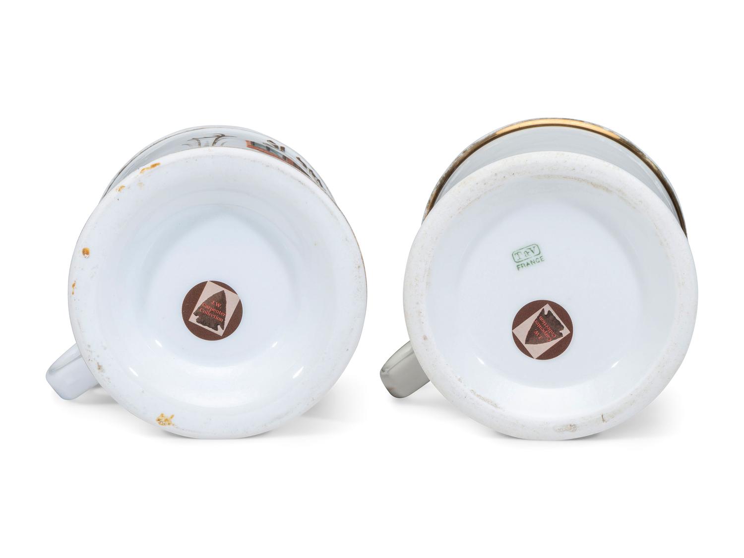 Two Store Proprietor's Porcelain Occupational Shaving Mugs