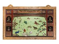 A Large Chinese Export Gilt Bronze-Framed Carved Lacquer and Hardstone Inlaid Wall Panel — 20TH CENTURY