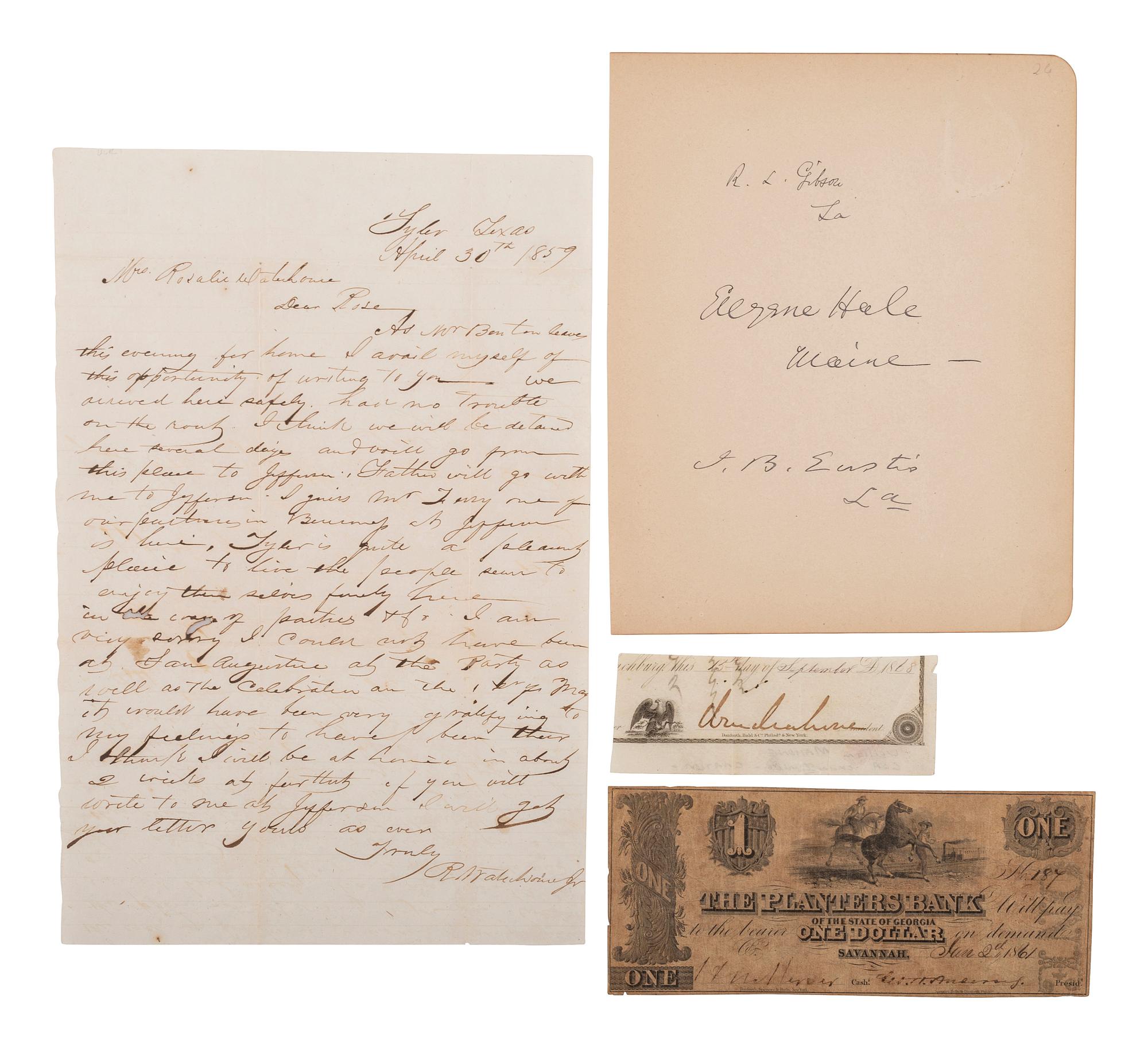[CIVIL WAR-CONFEDERATE]. Confederate autographs, featuring Generals HAMPTON, LOVELL, & MAHONE.