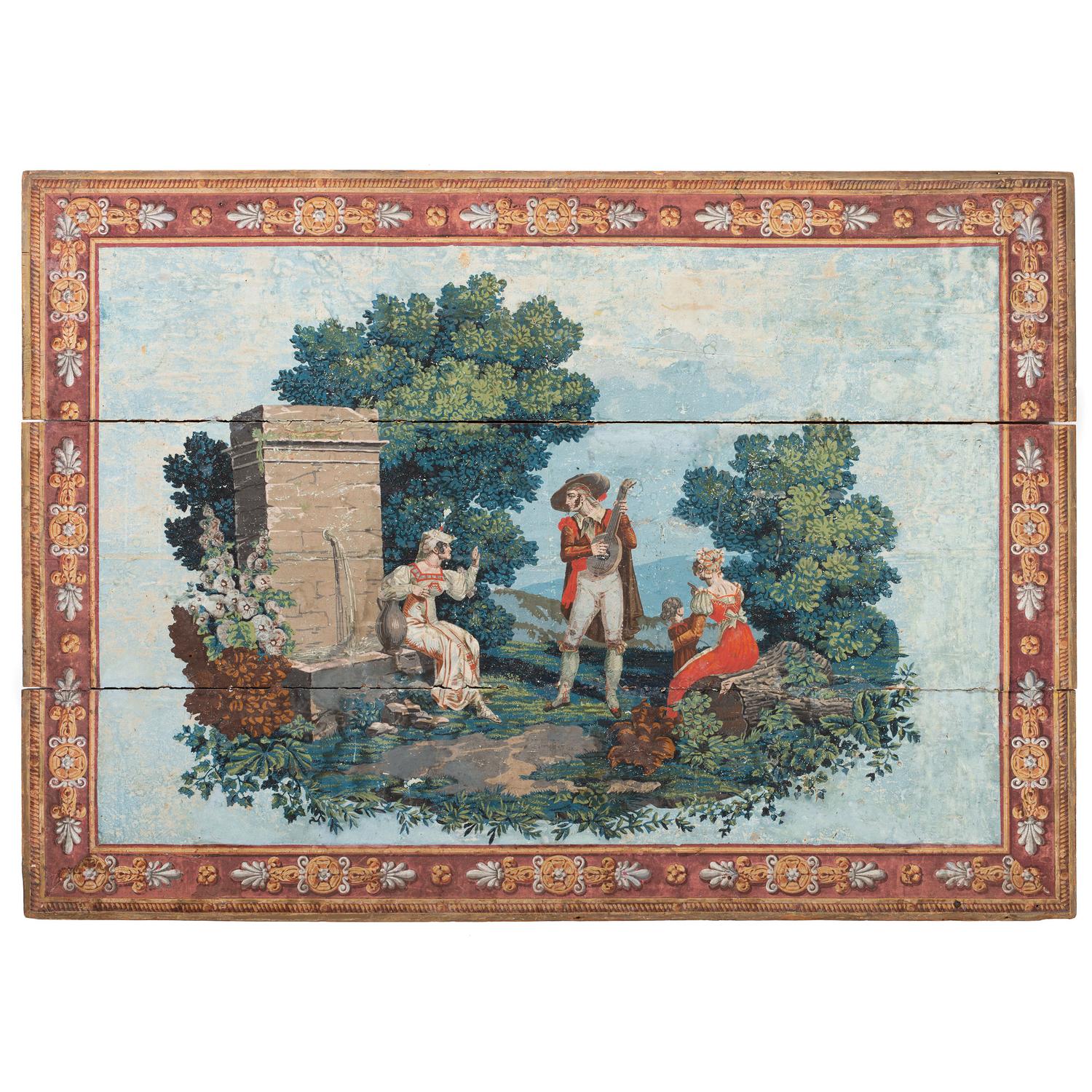 A Zuber & Cie Hand-Painted Scenic Wallpaper Panel Mounted on Wood