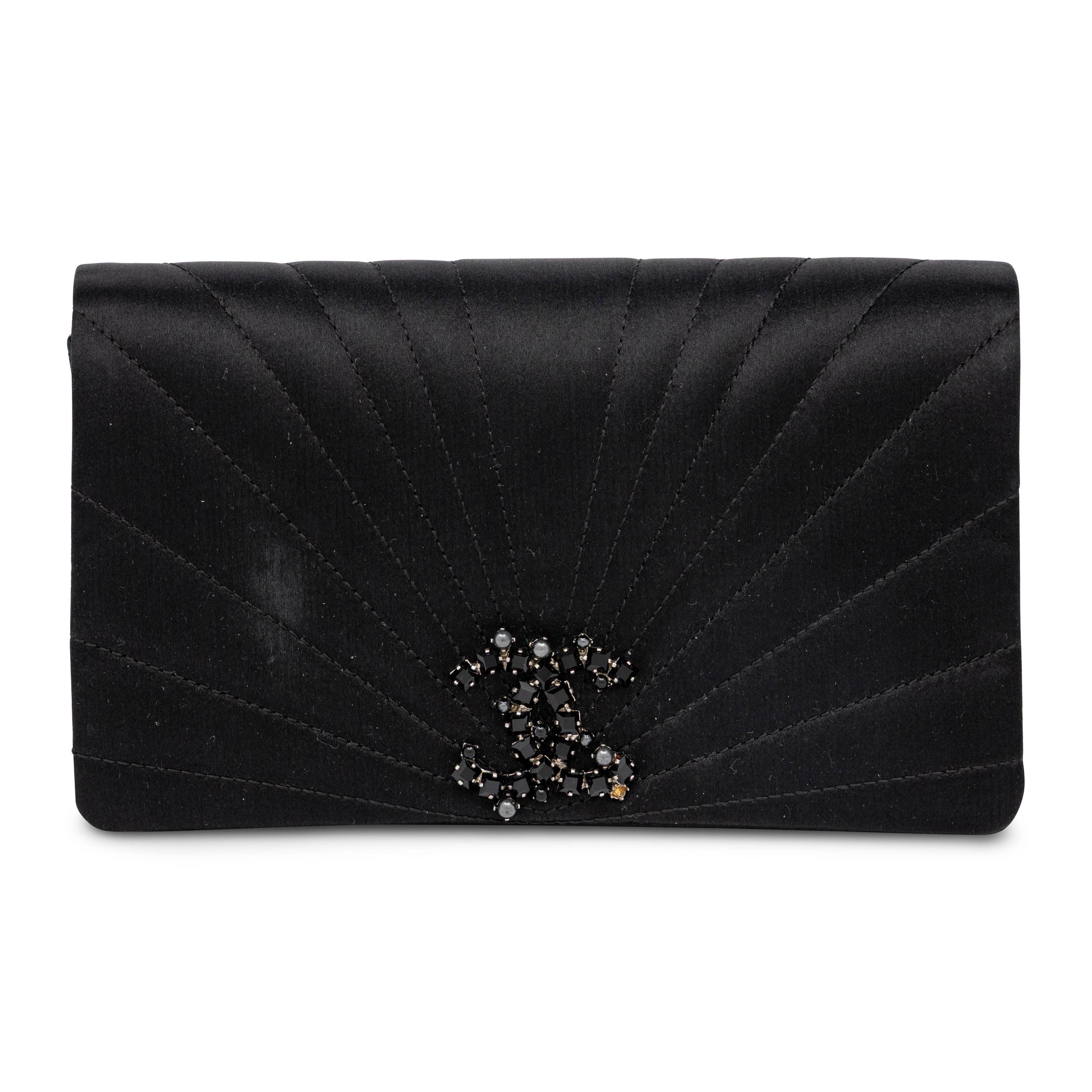 Chanel, Flap Clutch in Quilted Black Satin