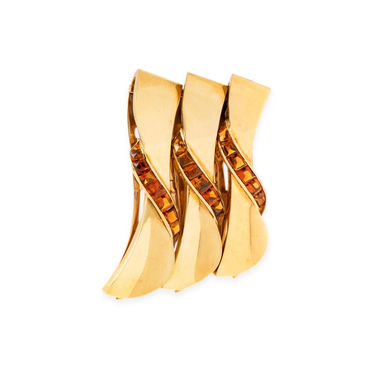 VAN CLEEF & ARPELS, BICOLOR GOLD AND CITRINE CONVERTIBLE DRESS CLIP