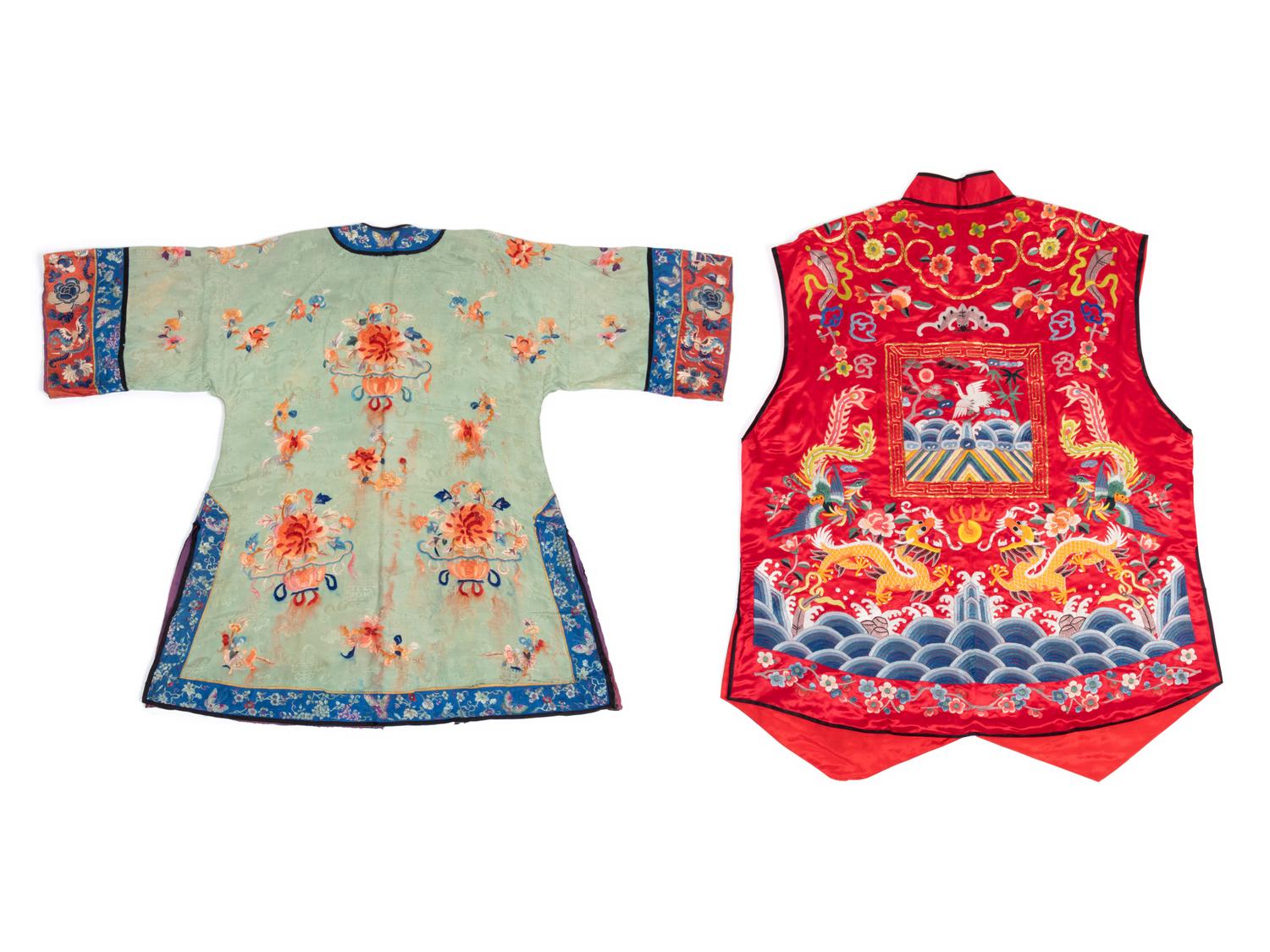 Two Chinese Embroidered Silk Articles