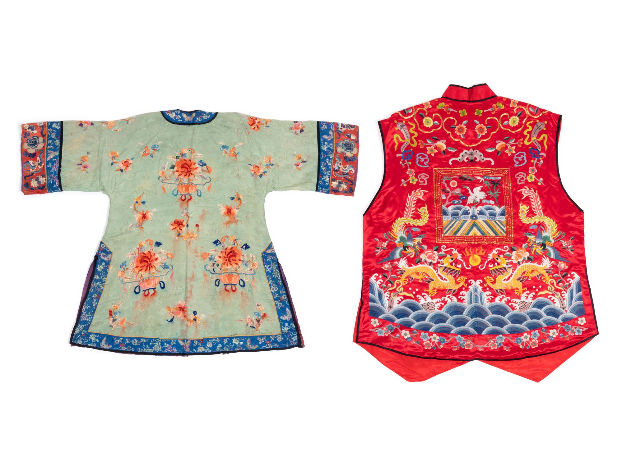 Two Chinese Embroidered Silk Articles