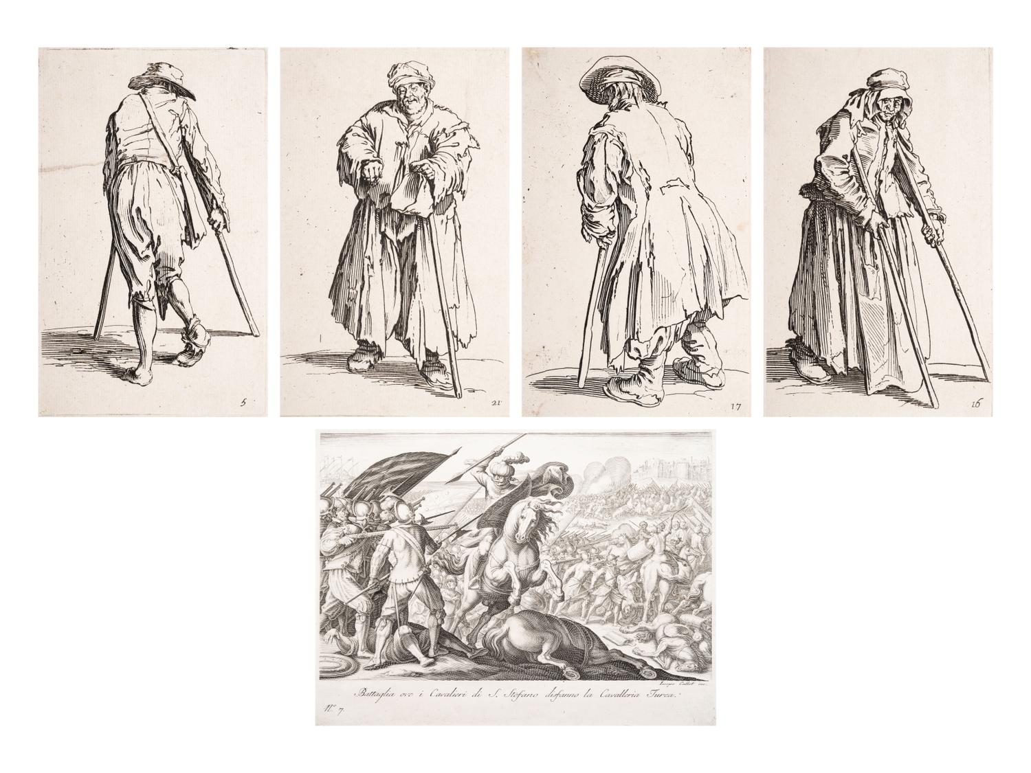 A Group of Five Engravings After Jacques Callot (French, 1592-1635)